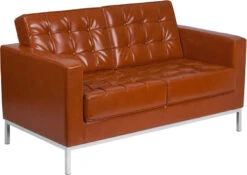 HERCULES Lacey Series Contemporary Cognac Leather Loveseat With Stainless Steel Frame - By Flash Furniture - Madison Seating