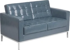 HERCULES Lacey Series Contemporary Gray Leather Loveseat With Stainless Steel Frame - By Flash Furniture - Madison Seating