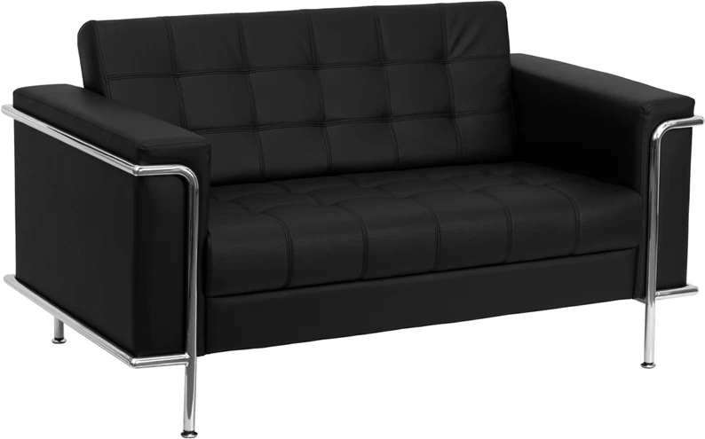 HERCULES Lesley Series Contemporary Black Leather Loveseat With Encasing Frame - By Flash Furniture - Madison Seating 3 HERCULES Lesley Series Contemporary Black Leather Loveseat With Encasing Frame - By Flash Furniture - Madison Seating