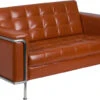 HERCULES Lesley Series Contemporary Cognac Leather Loveseat With Encasing Frame - By Flash Furniture - Madison Seating -Furniture Sales Store HERCULES Lesley Series Contemporary Cognac Leather Loveseat with Encasing Frame by Flash Furniture