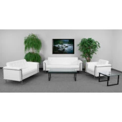 HERCULES Lesley Series Contemporary Melrose White Leather Loveseat With Encasing Frame - By Flash Furniture - Madison Seating -Furniture Sales Store HERCULES Lesley Series Contemporary Melrose White Leather Loveseat with Encasing Frame by Flash Furniture 2