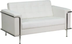 HERCULES Lesley Series Contemporary Melrose White Leather Loveseat With Encasing Frame - By Flash Furniture - Madison Seating