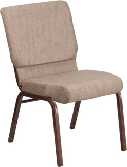 HERCULES Series 18.5''W Stacking Church Chair In Beige Fabric - Copper Vein Frame - By Flash Furniture - Madison Seating
