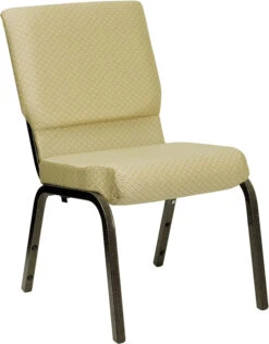 HERCULES Series 18.5''W Stacking Church Chair In Beige Patterned Fabric - Gold Vein Frame - By Flash Furniture - Madison Seating