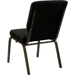 HERCULES Series 18.5''W Stacking Church Chair In Black Dot Patterned Fabric - Gold Vein Frame - By Flash Furniture - Madison Seating -Furniture Sales Store HERCULES Series 18.5W Stacking Church Chair in Black Dot Patterned Fabric Gold Vein Frame by Flash Furniture 4