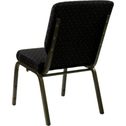 HERCULES Series 18.5''W Stacking Church Chair In Black Dot Patterned Fabric - Gold Vein Frame - By Flash Furniture - Madison Seating -Furniture Sales Store HERCULES Series 18.5W Stacking Church Chair in Black Dot Patterned Fabric Gold Vein Frame by Flash Furniture 5