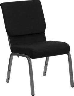 HERCULES Series 18.5''W Stacking Church Chair In Black Fabric - Silver Vein Frame - By Flash Furniture - Madison Seating