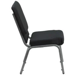 HERCULES Series 18.5''W Stacking Church Chair In Black Patterned Fabric - Silver Vein Frame - By Flash Furniture - Madison Seating -Furniture Sales Store HERCULES Series 18.5W Stacking Church Chair in Black Patterned Fabric Silver Vein Frame by Flash Furniture 2