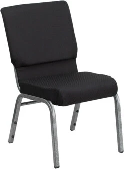 HERCULES Series 18.5''W Stacking Church Chair In Black Patterned Fabric - Silver Vein Frame - By Flash Furniture - Madison Seating