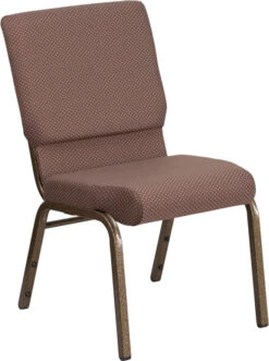 HERCULES Series 18.5''W Stacking Church Chair In Brown Dot Fabric - Gold Vein Frame - By Flash Furniture - Madison Seating