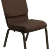 HERCULES Series 18.5''W Stacking Church Chair In Brown Fabric - Gold Vein Frame - By Flash Furniture - Madison Seating
