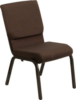 HERCULES Series 18.5''W Stacking Church Chair In Brown Fabric - Gold Vein Frame - By Flash Furniture - Madison Seating
