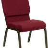 HERCULES Series 18.5''W Stacking Church Chair In Burgundy Fabric - Gold Vein Frame - By Flash Furniture - Madison Seating
