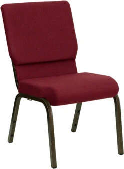 HERCULES Series 18.5''W Stacking Church Chair In Burgundy Fabric - Gold Vein Frame - By Flash Furniture - Madison Seating
