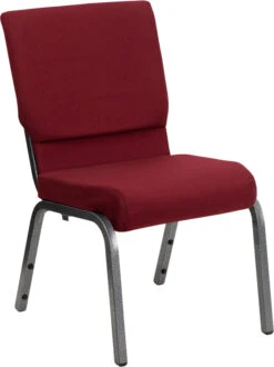 HERCULES Series 18.5''W Stacking Church Chair In Burgundy Fabric - Silver Vein Frame - By Flash Furniture - Madison Seating