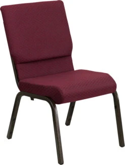 HERCULES Series 18.5''W Stacking Church Chair In Burgundy Patterned Fabric - Gold Vein Frame - By Flash Furniture - Madison Seating