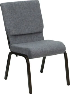 HERCULES Series 18.5''W Stacking Church Chair In Gray Fabric - Gold Vein Frame - By Flash Furniture - Madison Seating