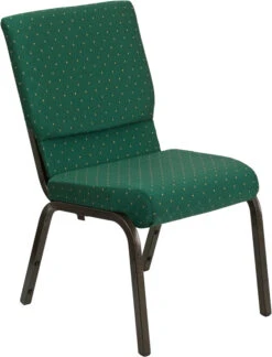 HERCULES Series 18.5''W Stacking Church Chair In Green Patterned Fabric - Gold Vein Frame - By Flash Furniture - Madison Seating
