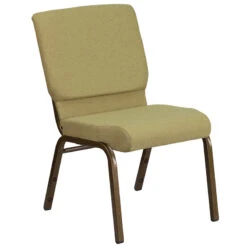 HERCULES Series 18.5''W Stacking Church Chair In Moss Green Fabric - Gold Vein Frame - By Flash Furniture - Madison Seating