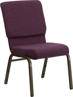 HERCULES Series 18.5''W Stacking Church Chair In Plum Fabric - Gold Vein Frame - By Flash Furniture - Madison Seating