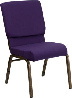 HERCULES Series 18.5''W Stacking Church Chair In Royal Purple Fabric - Gold Vein Frame - By Flash Furniture - Madison Seating