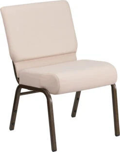 HERCULES Series 21''W Stacking Church Chair In Beige Fabric - Gold Vein Frame - By Flash Furniture - Madison Seating