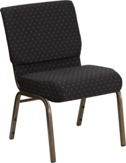 HERCULES Series 21''W Stacking Church Chair In Black Dot Patterned Fabric - Gold Vein Frame - By Flash Furniture - Madison Seating