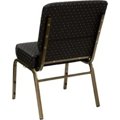 HERCULES Series 21''W Stacking Church Chair In Black Dot Patterned Fabric - Gold Vein Frame - By Flash Furniture - Madison Seating -Furniture Sales Store HERCULES Series 21W Stacking Church Chair in Black Dot Patterned Fabric Gold Vein Frame by Flash Furniture 3