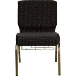 HERCULES Series 21''W Stacking Church Chair In Black Dot Patterned Fabric - Gold Vein Frame - By Flash Furniture - Madison Seating -Furniture Sales Store HERCULES Series 21W Stacking Church Chair in Black Dot Patterned Fabric Gold Vein Frame by Flash Furniture 5