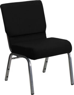 HERCULES Series 21''W Stacking Church Chair In Black Fabric - Silver Vein Frame - By Flash Furniture - Madison Seating