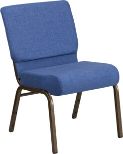 HERCULES Series 21''W Stacking Church Chair In Blue Fabric - Gold Vein Frame - By Flash Furniture - Madison Seating