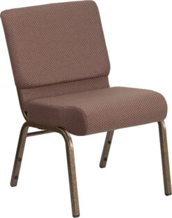 HERCULES Series 21''W Stacking Church Chair In Brown Dot Fabric - Gold Vein Frame - By Flash Furniture - Madison Seating