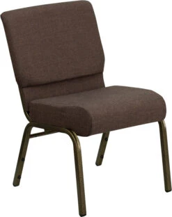 HERCULES Series 21''W Stacking Church Chair In Brown Fabric - Gold Vein Frame - By Flash Furniture - Madison Seating
