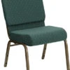 HERCULES Series 21''W Stacking Church Chair In Hunter Green Dot Patterned Fabric - Gold Vein Frame - By Flash Furniture - Madison Seating