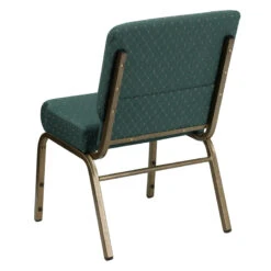 HERCULES Series 21''W Stacking Church Chair In Hunter Green Dot Patterned Fabric - Gold Vein Frame - By Flash Furniture - Madison Seating -Furniture Sales Store HERCULES Series 21W Stacking Church Chair in Hunter Green Dot Patterned Fabric Gold Vein Frame by Flash Furniture 2