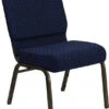 HERCULES Series 21''W Stacking Church Chair In Navy Blue Dot Patterned Fabric - Gold Vein Frame - By Flash Furniture - Madison Seating