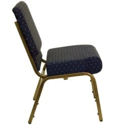 HERCULES Series 21''W Stacking Church Chair In Navy Blue Dot Patterned Fabric - Gold Vein Frame - By Flash Furniture - Madison Seating -Furniture Sales Store HERCULES Series 21W Stacking Church Chair in Navy Blue Dot Patterned Fabric Gold Vein Frame by Flash Furniture 2