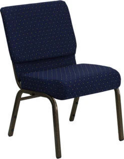 HERCULES Series 21''W Stacking Church Chair In Navy Blue Dot Patterned Fabric - Gold Vein Frame - By Flash Furniture - Madison Seating