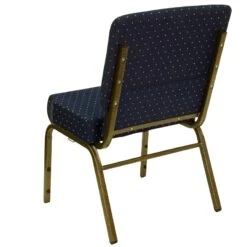 HERCULES Series 21''W Stacking Church Chair In Navy Blue Dot Patterned Fabric - Gold Vein Frame - By Flash Furniture - Madison Seating -Furniture Sales Store HERCULES Series 21W Stacking Church Chair in Navy Blue Dot Patterned Fabric Gold Vein Frame by Flash Furniture 4