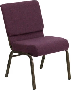 HERCULES Series 21''W Stacking Church Chair In Plum Fabric - Gold Vein Frame - By Flash Furniture - Madison Seating