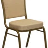 HERCULES Series Crown Back Stacking Banquet Chair In Beige Patterned Fabric - Gold Frame - By Flash Furniture - Madison Seating