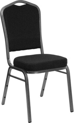 HERCULES Series Crown Back Stacking Banquet Chair In Black Dot Patterned Fabric - Silver Vein Frame - By Flash Furniture - Madison Seating