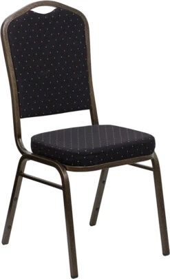 HERCULES Series Crown Back Stacking Banquet Chair In Black Patterned Fabric - Gold Vein Frame - By Flash Furniture - Madison Seating