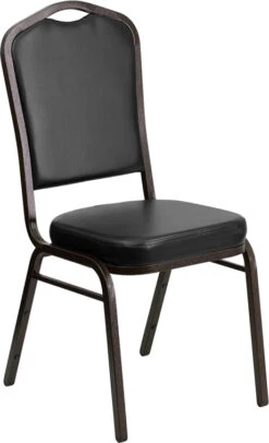 HERCULES Series Crown Back Stacking Banquet Chair In Black Vinyl - Gold Vein Frame - By Flash Furniture - Madison Seating