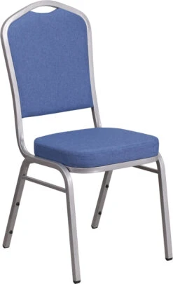 HERCULES Series Crown Back Stacking Banquet Chair In Blue Fabric - Silver Frame - By Flash Furniture - Madison Seating