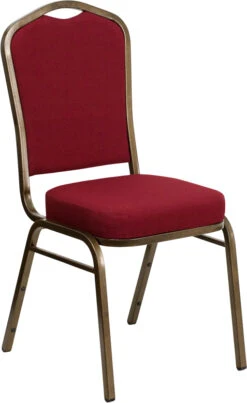 HERCULES Series Crown Back Stacking Banquet Chair In Burgundy Fabric - Gold Vein Frame - By Flash Furniture - Madison Seating
