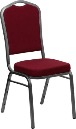 HERCULES Series Crown Back Stacking Banquet Chair In Burgundy Fabric - Silver Vein Frame - By Flash Furniture - Madison Seating
