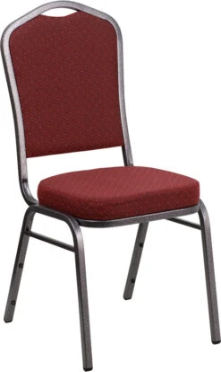 HERCULES Series Crown Back Stacking Banquet Chair In Burgundy Patterned Fabric - Silver Vein Frame - By Flash Furniture - Madison Seating