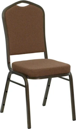 HERCULES Series Crown Back Stacking Banquet Chair In Coffee Fabric - Gold Vein Frame - By Flash Furniture - Madison Seating
