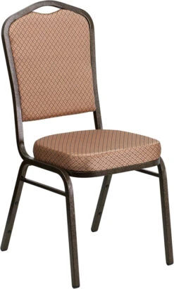 HERCULES Series Crown Back Stacking Banquet Chair In Gold Diamond Patterned Fabric - Gold Vein Frame - By Flash Furniture - Madison Seating